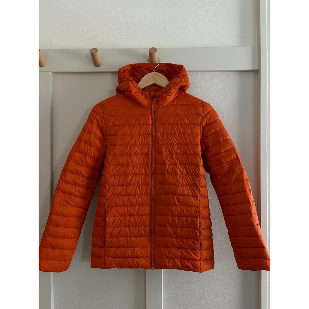 Lands End Jacket Youth XL 14-16 Burnt Orange Hooded Fleece Puffer Coat